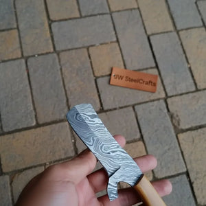Damascus Bull Cutter Knife Twisted Steel Olive Wood Handle by JW SteelCrafts, Damascus knife detail photo 3