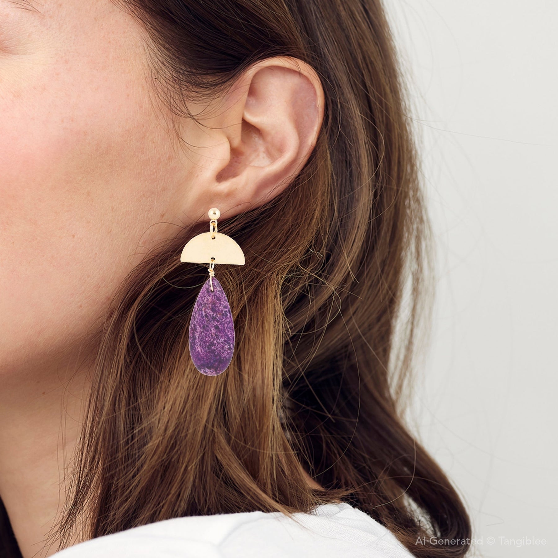 Prescott Purple Jasper Golden Drop Earrings detail view by Barse Jewelry