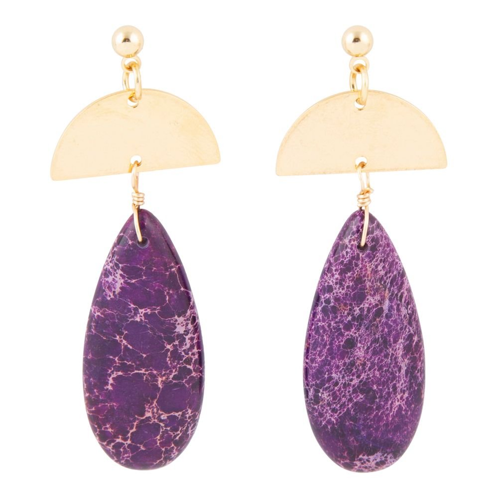 Prescott Purple Jasper Golden Drop Earrings by Barse Jewelry