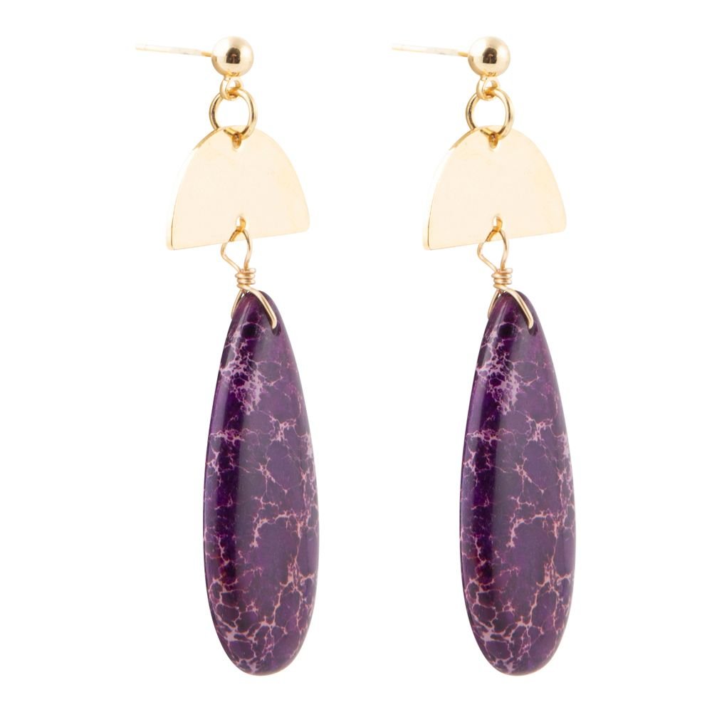 Prescott Purple Jasper Golden Drop Earrings detail view by Barse Jewelry