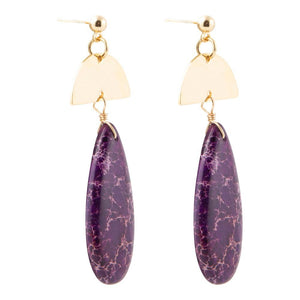 Prescott Purple Jasper Golden Drop Earrings detail view by Barse Jewelry