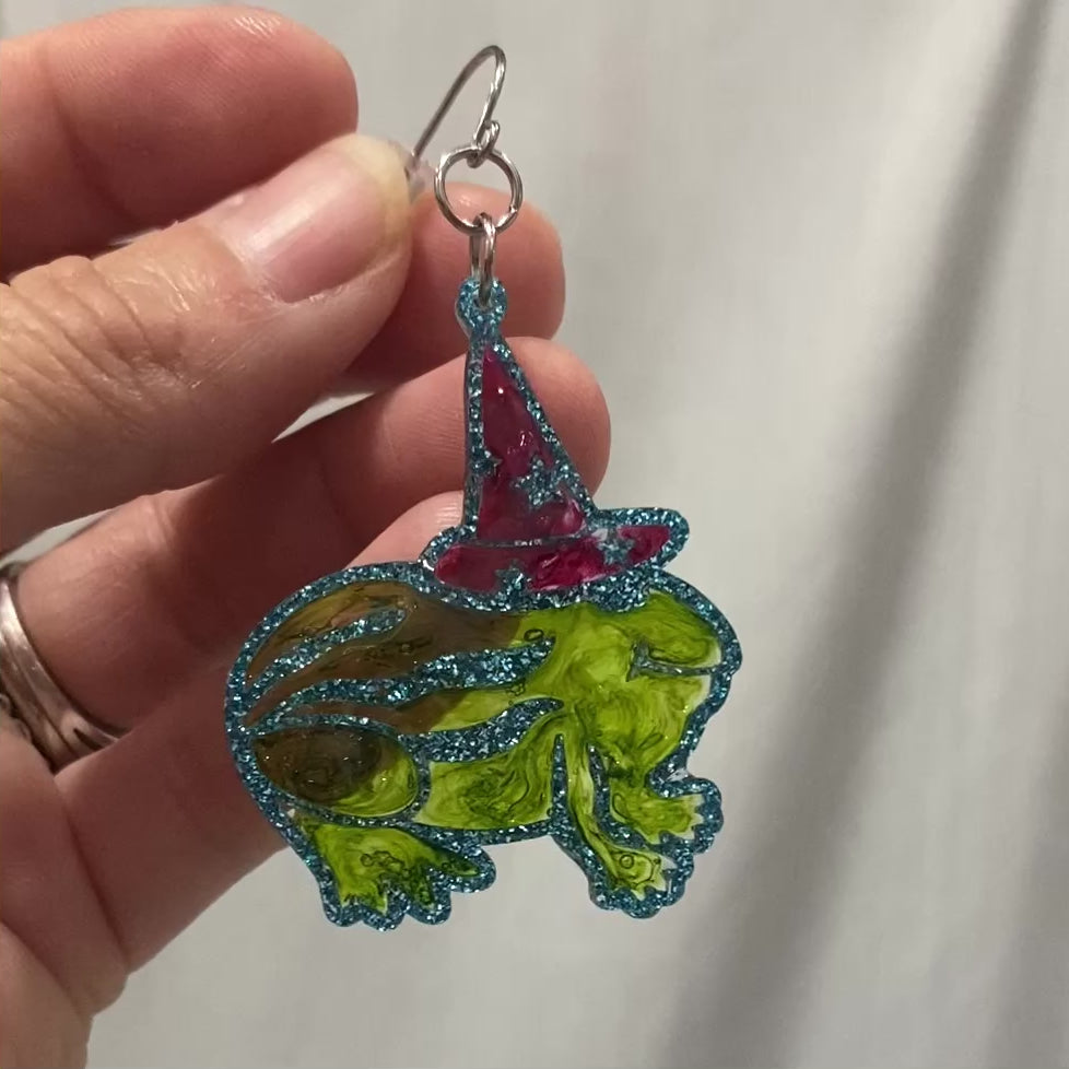 Summerween Watermelon Frog Earrings by Poor Hog Customs, handmade jewelry detail photo 2