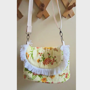 Upcycled Vintage Towel Crossbody Bag, Floral Messenger Bag, Adjustable Strap