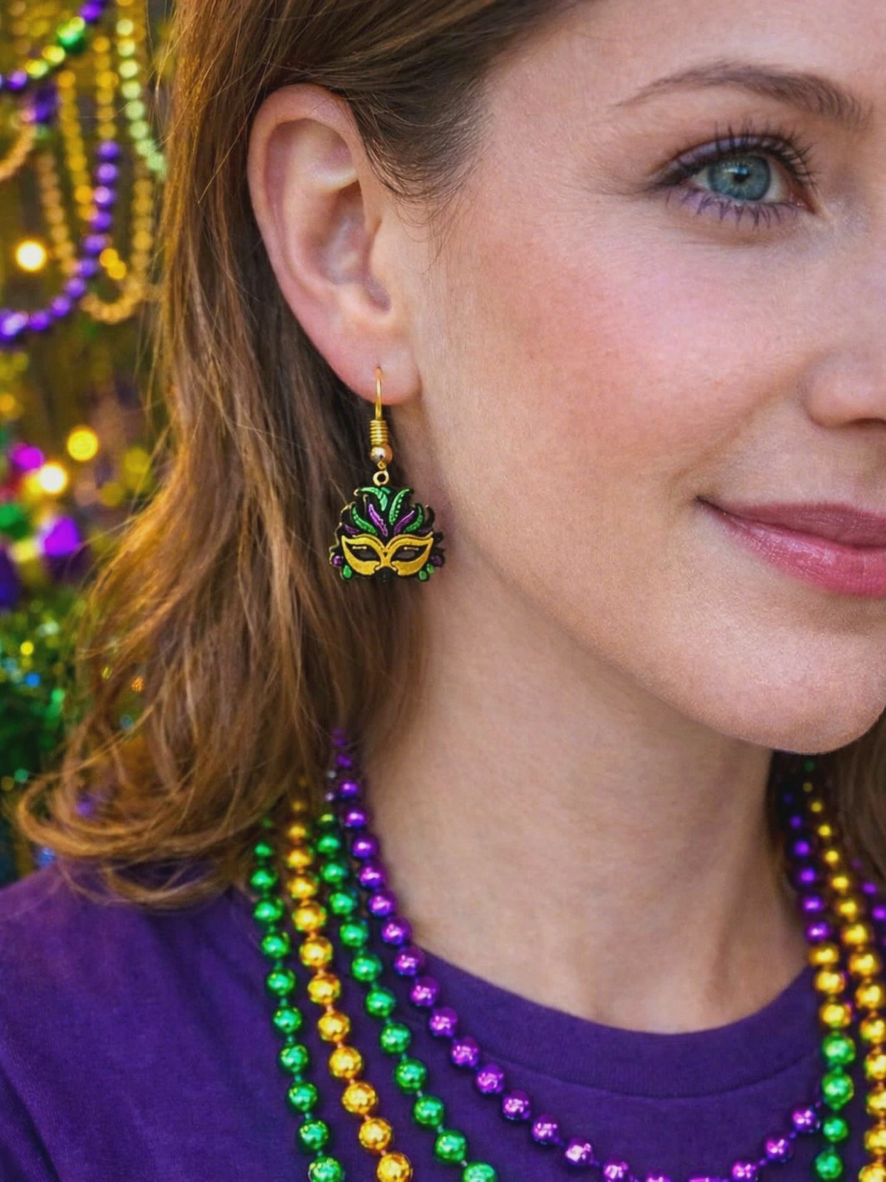 Mardi Gras Mask Earrings by The Tween Space, handmade jewelry detail photo 3