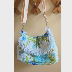 Upcycled Vintage Towel Crossbody Bag, Floral Messenger Bag, Adjustable Strap