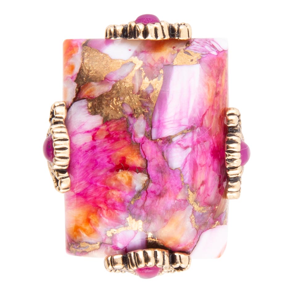 Prismatic Pink Spiny Oyster Matrix Statement Ring detail view by Barse Jewelry