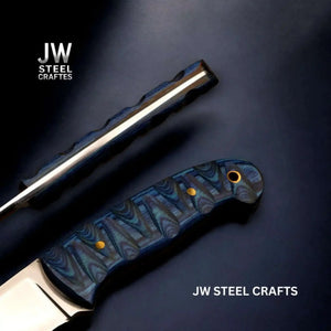 Skinner Knife J2 Stainless Steel Fixed Blade by JW SteelCrafts, Damascus knife detail photo 3