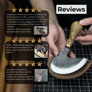 Professional Leather Crafting Half Round Knife, 10.5 cm (4.1 inches) detail view by Sharky Forged Steel Tools