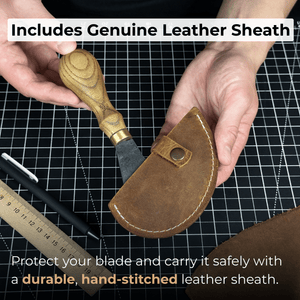 Professional Leather Crafting Half Round Knife, 10.5 cm (4.1 inches) detail view by Sharky Forged Steel Tools