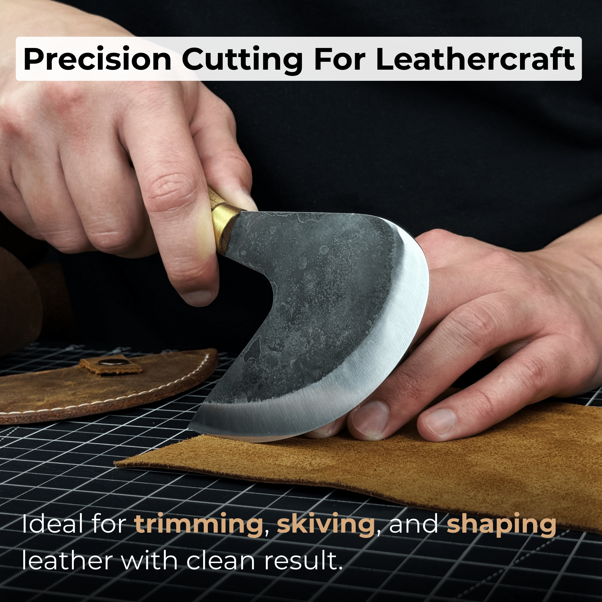 Professional Leather Crafting Half Round Knife, 10.5 cm (4.1 inches) detail view by Sharky Forged Steel Tools