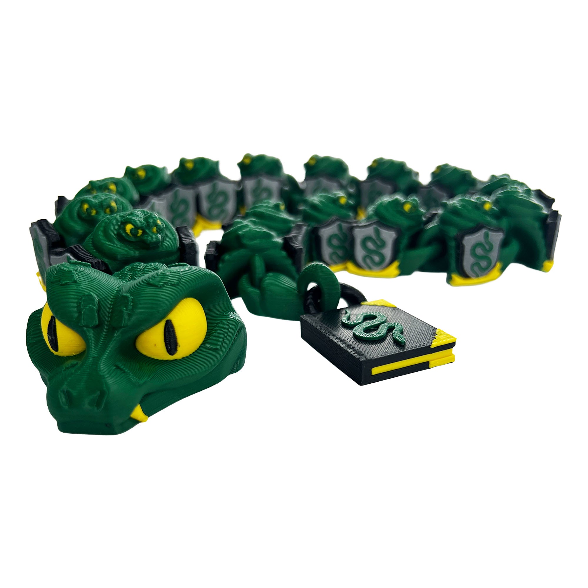 Professor Snake articulated 3D printed serpent with shield segments and book tail
