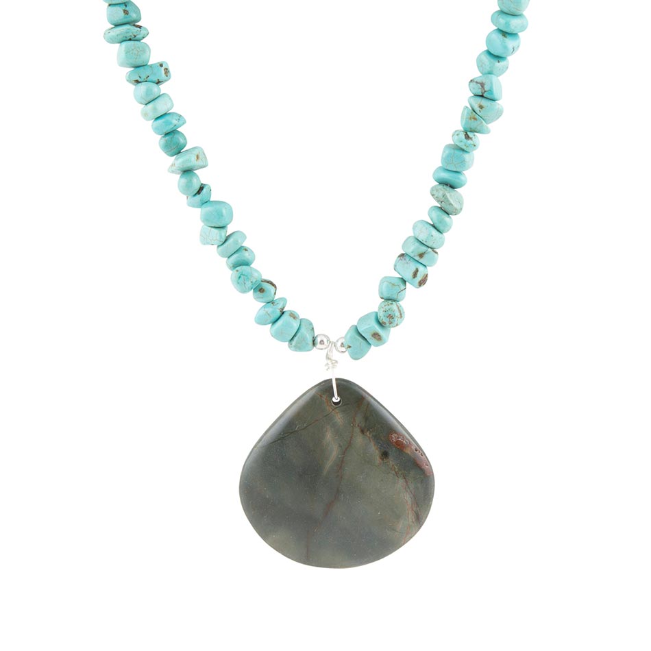 Pueblo Blue Turquoise Magnesite and Jasper Sterling Silver Necklace by Barse Jewelry