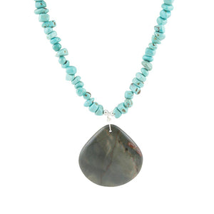 Pueblo Blue Turquoise Magnesite and Jasper Sterling Silver Necklace by Barse Jewelry