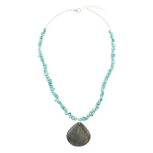 Pueblo Blue Turquoise Magnesite and Jasper Sterling Silver Necklace detail view by Barse Jewelry