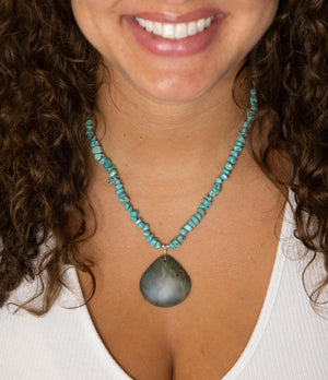 Pueblo Blue Turquoise Magnesite and Jasper Sterling Silver Necklace detail view by Barse Jewelry