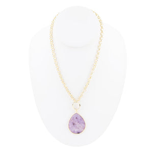 Purple Amethyst Teardrop Golden Chain Necklace detail view by Barse Jewelry