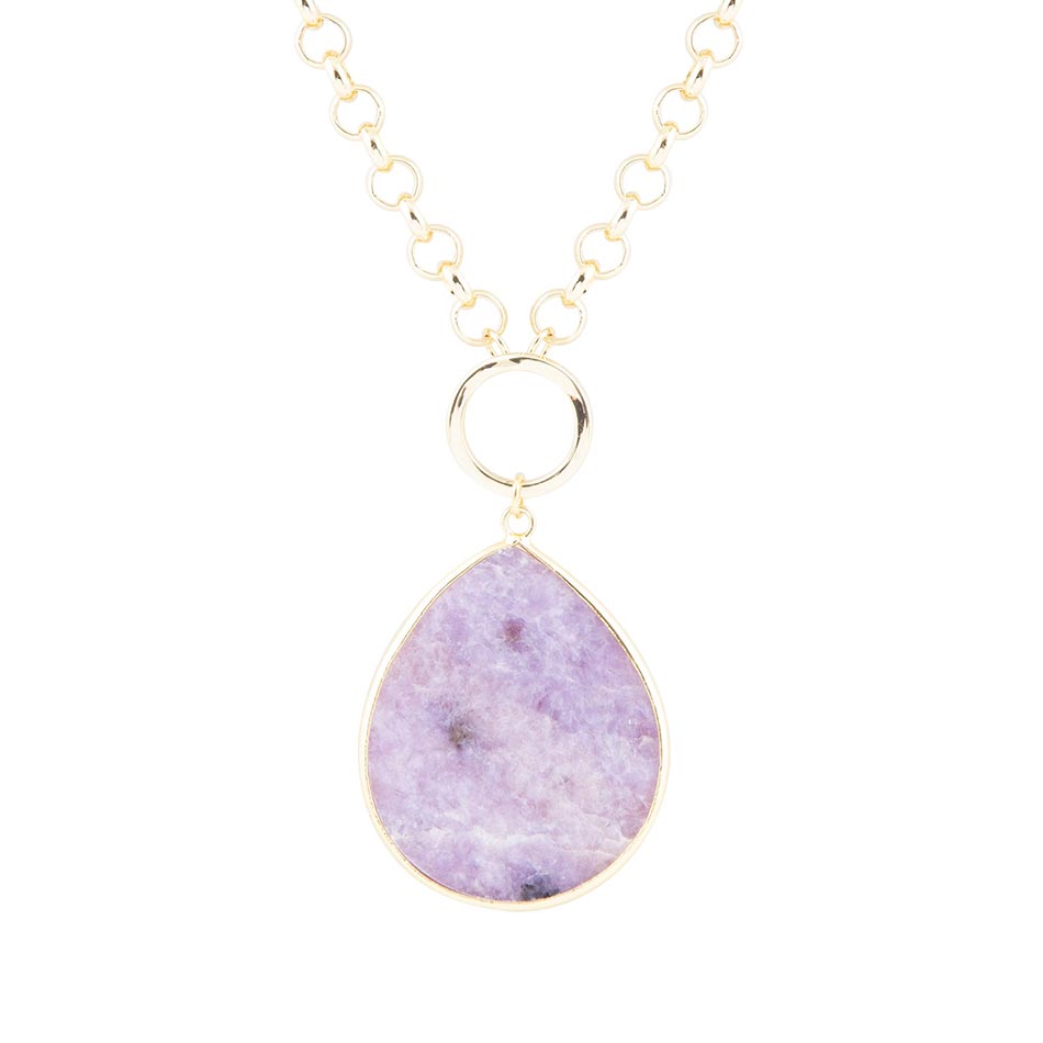 Purple Amethyst Teardrop Golden Chain Necklace by Barse Jewelry