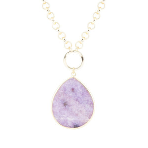 Purple Amethyst Teardrop Golden Chain Necklace by Barse Jewelry