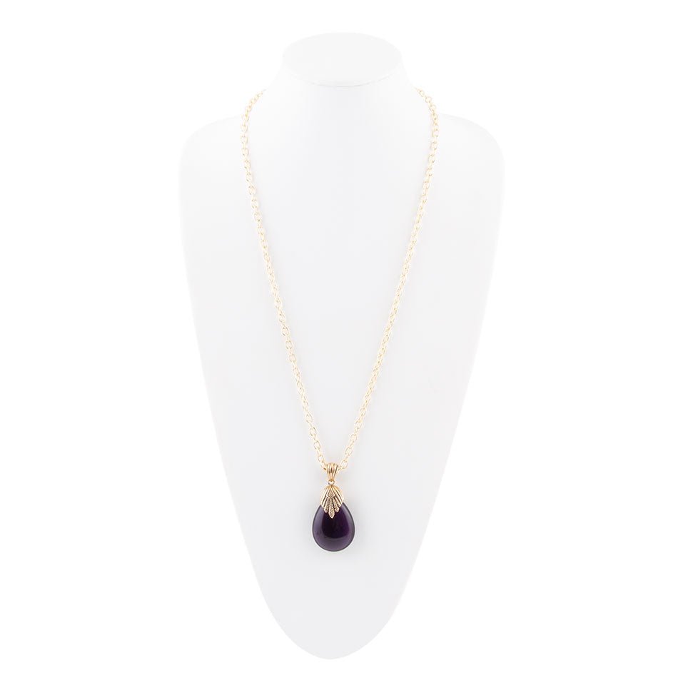 Purple Quartz Teardrop Golden Pendant Necklace detail view by Barse Jewelry
