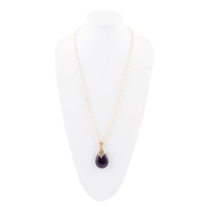 Purple Quartz Teardrop Golden Pendant Necklace detail view by Barse Jewelry