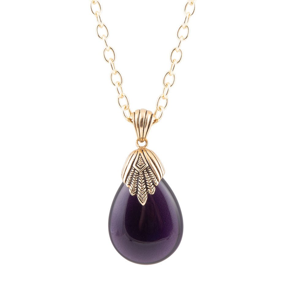 Purple Quartz Teardrop Golden Pendant Necklace by Barse Jewelry
