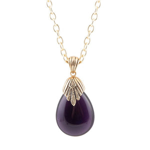 Purple Quartz Teardrop Golden Pendant Necklace by Barse Jewelry
