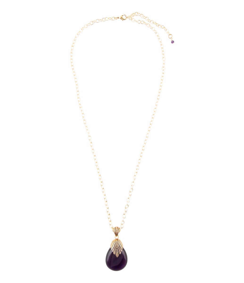 Purple Quartz Teardrop Golden Pendant Necklace detail view by Barse Jewelry