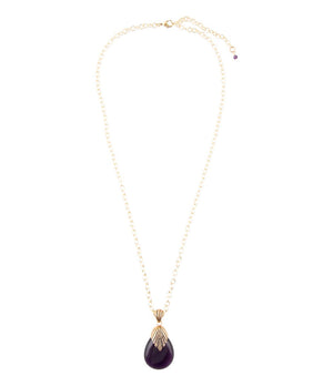 Purple Quartz Teardrop Golden Pendant Necklace detail view by Barse Jewelry