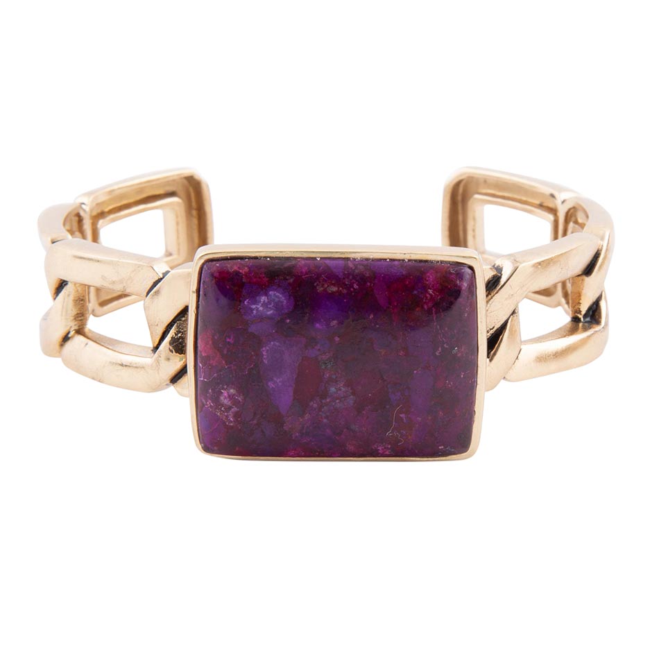Purple Turquoise Golden Cuff Bracelet detail view by Barse Jewelry
