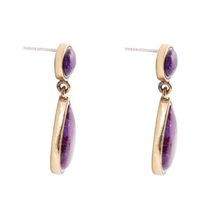 Purple Turquoise and Golden Bronze Teardrop Earrings detail view by Barse Jewelry