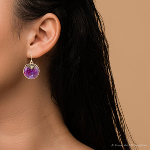 Purple Turquoise Circle Golden Drop Earrings detail view by Barse Jewelry
