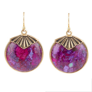Purple Turquoise Circle Golden Drop Earrings by Barse Jewelry