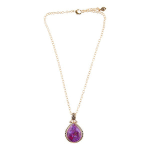 Purple Turquoise Teardrop Golden Pendant Necklace detail view by Barse Jewelry