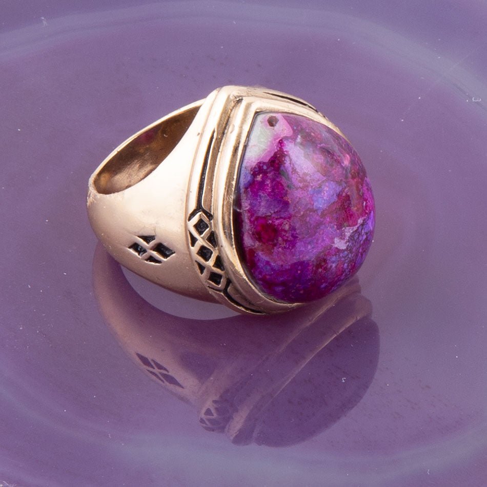 Purple Turquoise Golden Teardrop Ring detail view by Barse Jewelry