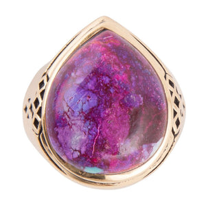 Purple Turquoise Golden Teardrop Ring detail view by Barse Jewelry