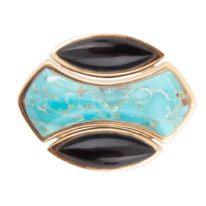 Puzzle Blue Turquoise and Black Onyx Golden Ring Set detail view by Barse Jewelry