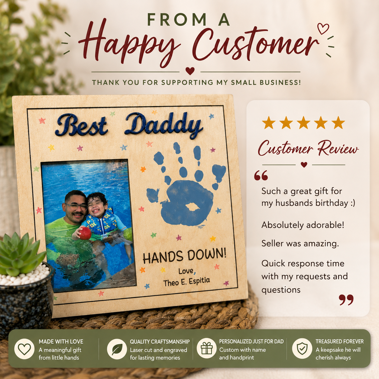 Best Daddy Hands Down Photo Frame by Poor Hog Customs, Southern home decor detail photo 5