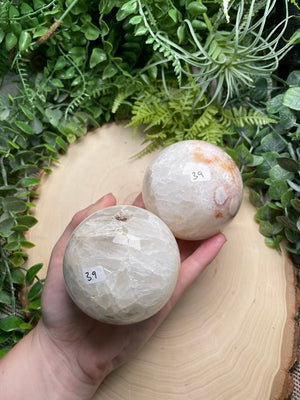 Quartz and Flower Agate Sphere by Copper Ashes