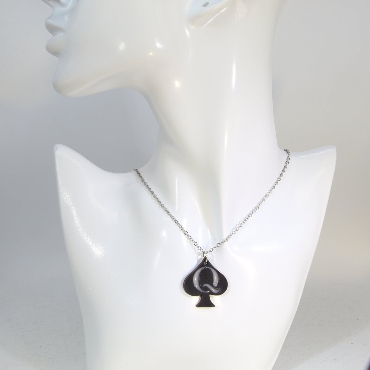Queen of Spades Wooden Earrings | Card Suit Playing Card Jewelry detail view by Cate's Concepts, LLC
