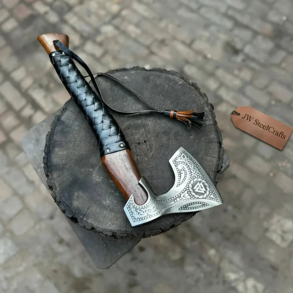 Viking Axe with Leather Wrapped Handle & Engraved Head – JW SteelCrafts by JW SteelCrafts, Southern lifestyle apparel detail photo 9