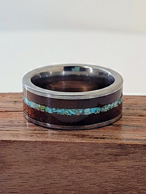 Turquoise and Walnut Wedding Band by Cotton Street Art Company, handmade ring detail photo 5