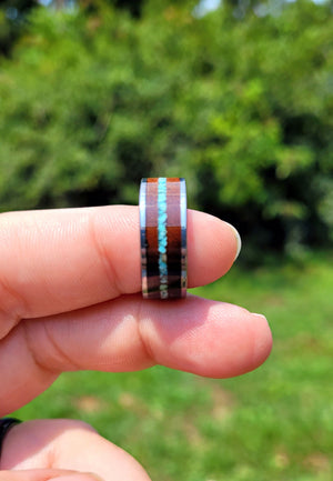 Turquoise and Walnut Wedding Band by Cotton Street Art Company, handmade ring detail photo 3