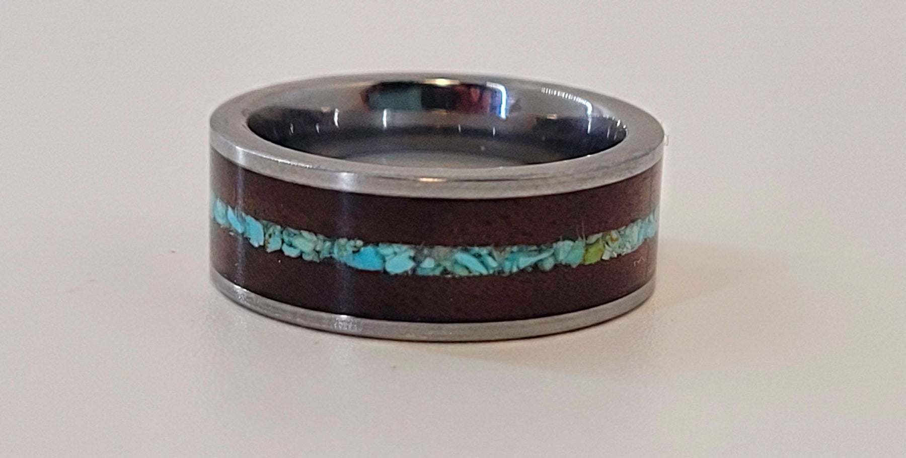 Turquoise and Walnut Wedding Band by Cotton Street Art Company, handmade ring detail photo 6