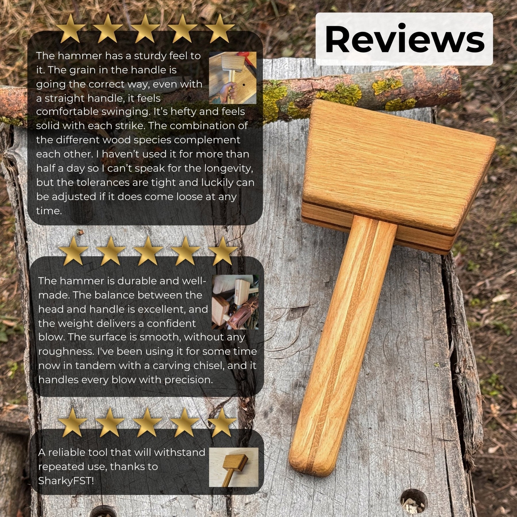 Quiet 23 oz Wooden Mallet (Mallet Tool) detail view by Sharky Forged Steel Tools