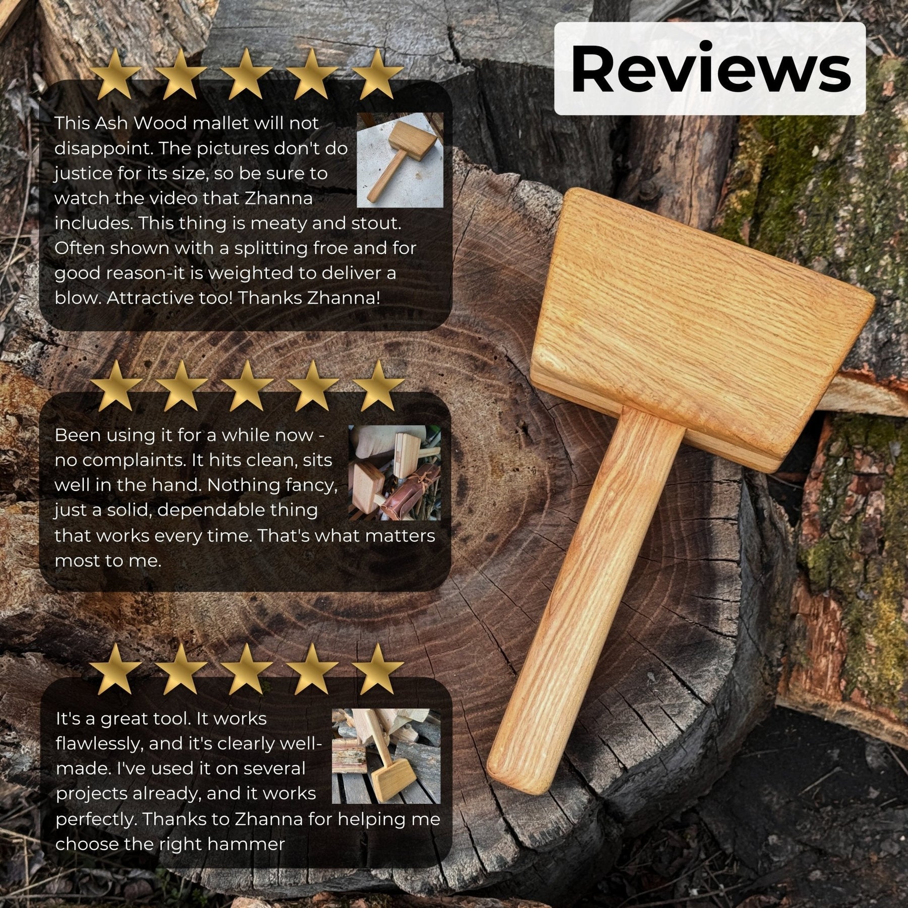 Quiet 35 oz Wooden Mallet (Mallet Tool) detail view by Sharky Forged Steel Tools
