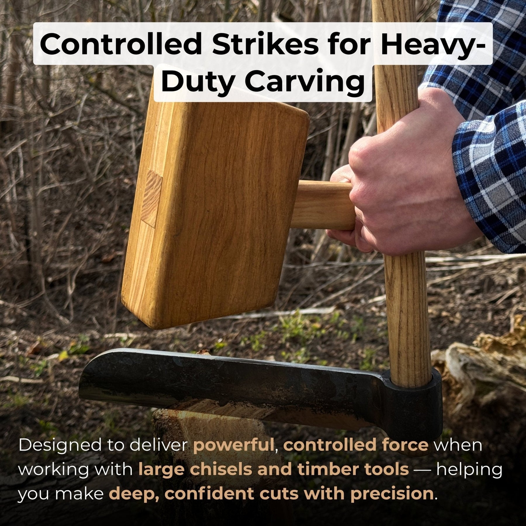 Quiet 35 oz Wooden Mallet (Mallet Tool) detail view by Sharky Forged Steel Tools