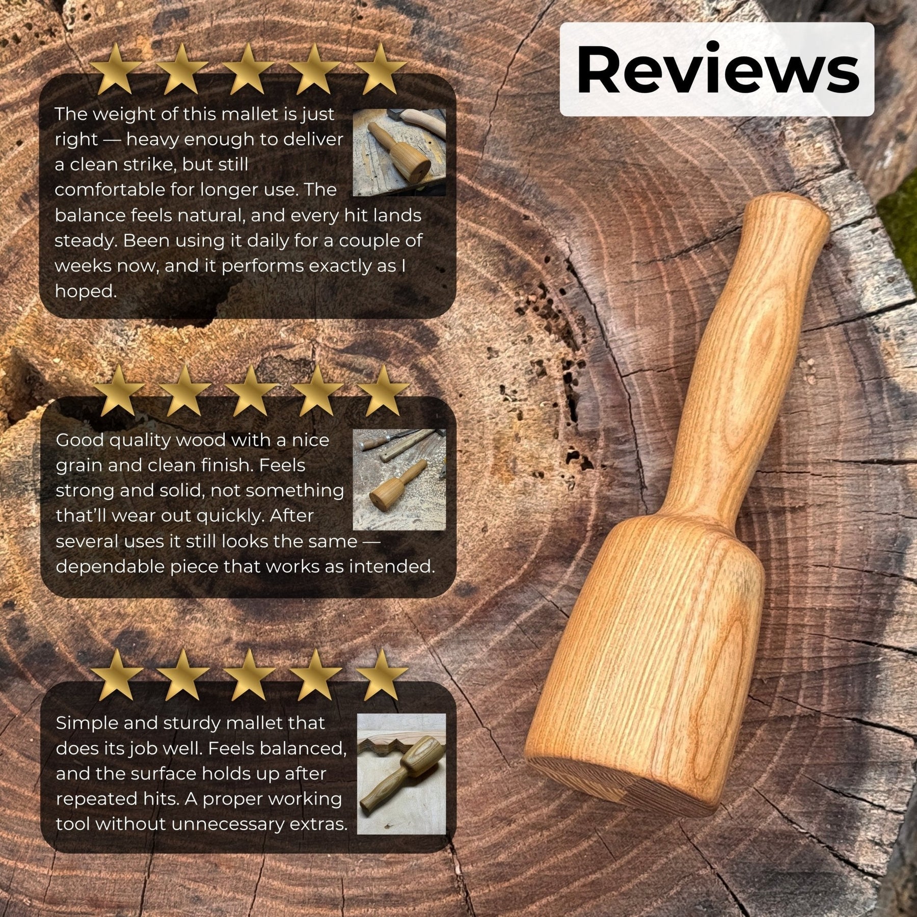 Quiet 7 oz. Wooden Mallet (Mallet Tool) detail view by Sharky Forged Steel Tools
