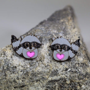 Raccoon Wooden Earrings | Cute Woodland Animal Jewelry by Cate's Concepts, LLC, handmade jewelry detail photo 2