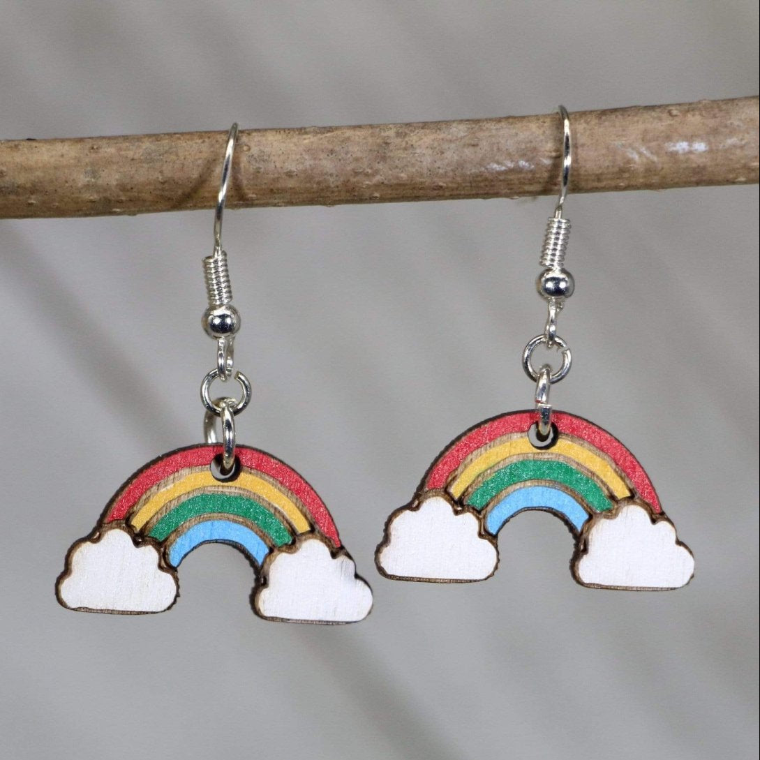 Rainbow Wooden Earrings | Colorful Pride Jewelry by Cate's Concepts, LLC