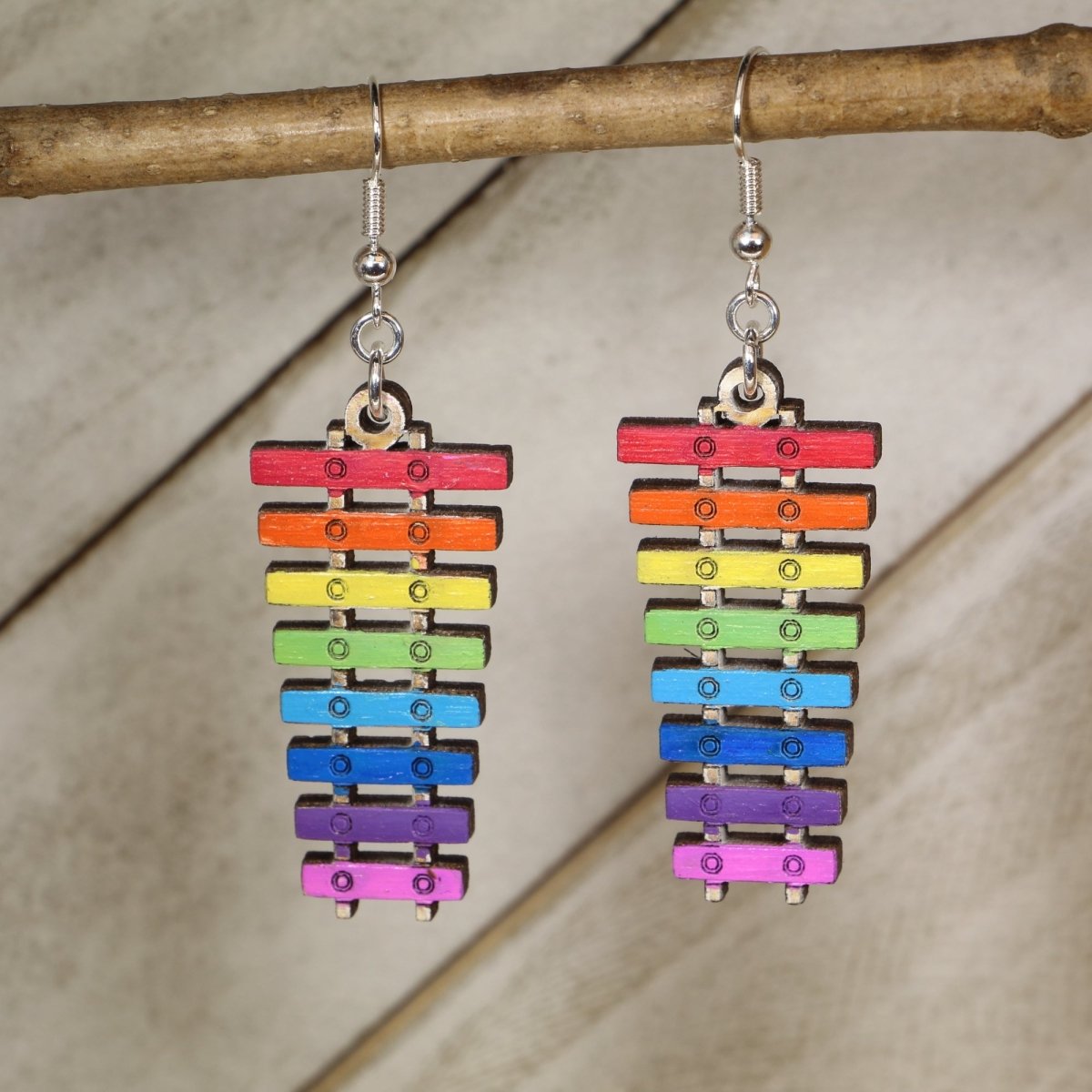 Rainbow Xylophone Wooden Earrings | Music Teacher Jewelry by Cate's Concepts, LLC, Southern food gift main product photo
